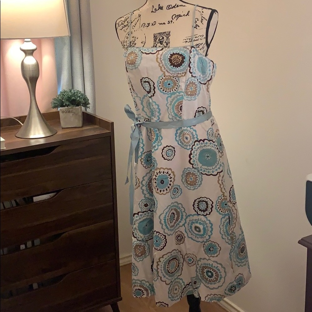 Dress Barn Teal Brown and White Dress